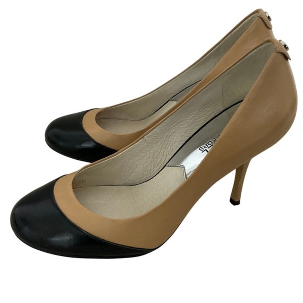 Michael Kors Nude Black Cap Toe Leather Pumps Stiletto Heels Women's‎ Size 6M